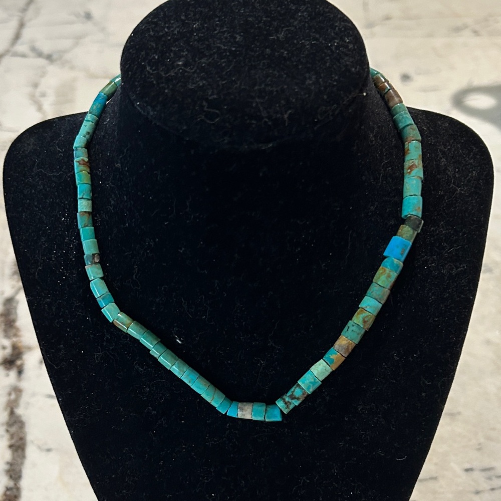 Authentic Vintage Turquoise Heishi Necklace With Sterling Silver